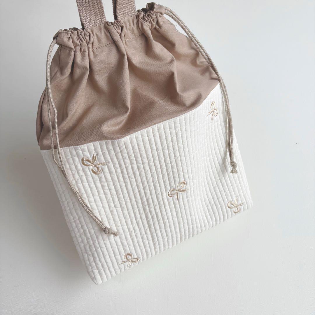 リボン刺繍　ヌビ　入園入学　3点セット　女の子　リボン　ゴールド　ブラウン　モカ