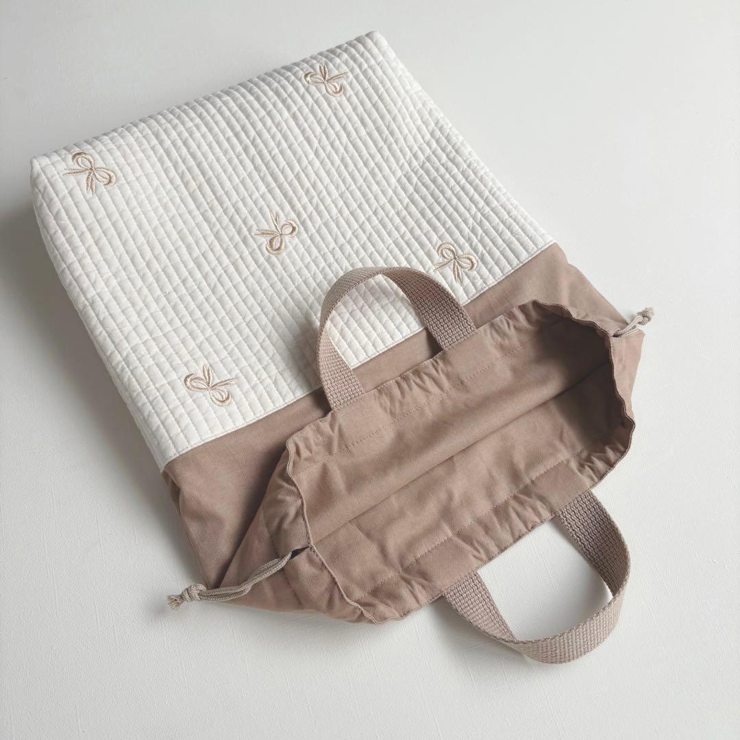 リボン刺繍　ヌビ　入園入学　3点セット　女の子　リボン　ゴールド　ブラウン　モカ