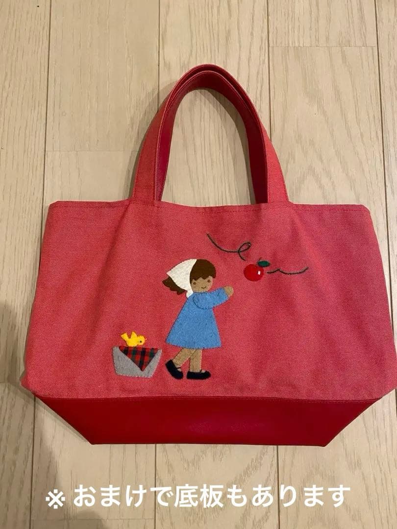 ファミリア familiar デニムバッグ ランチバッグ 赤 手刺繍