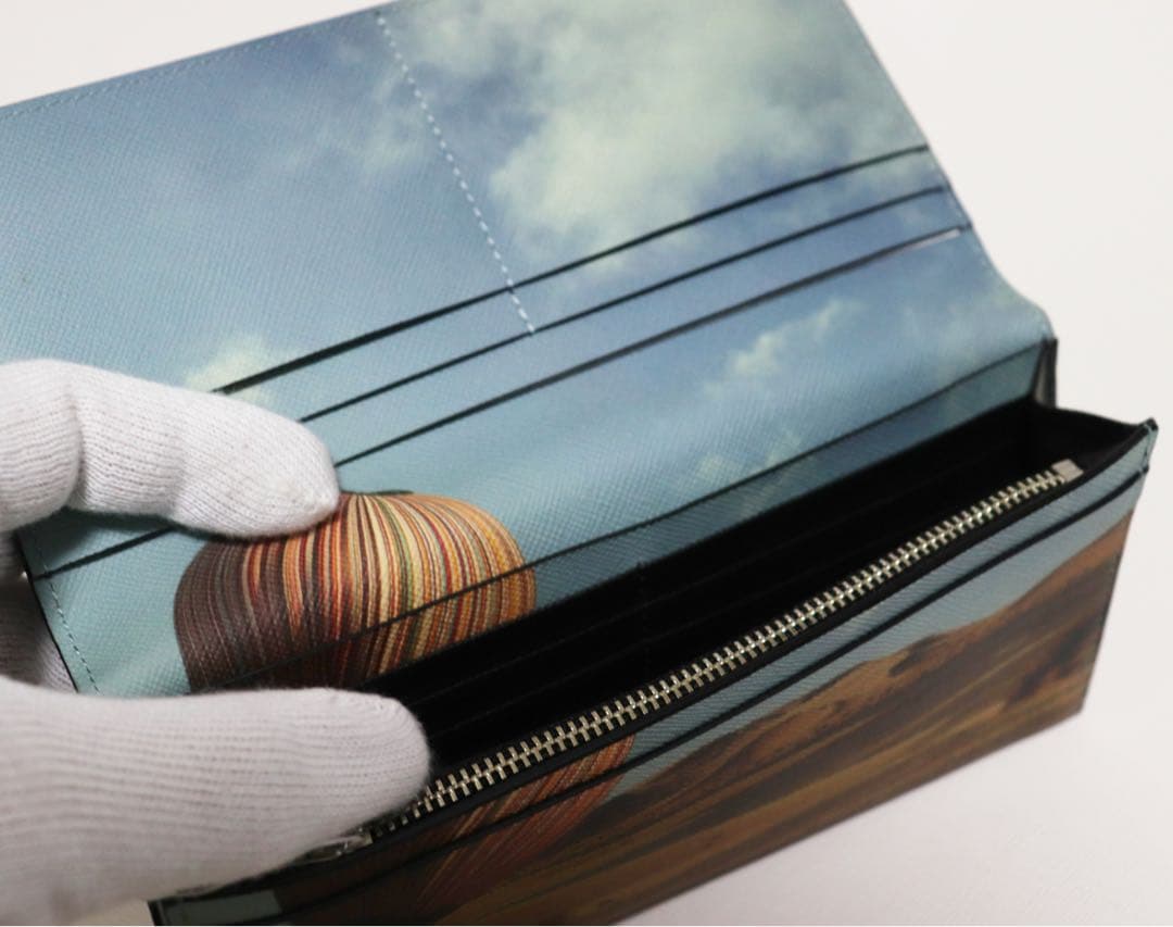 2点セット 新品 ポケット多数 ストライプバルーン レザーかぶせ式長財布