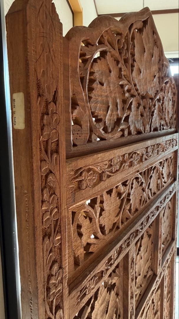 木製彫刻パーテーション 4つ折り