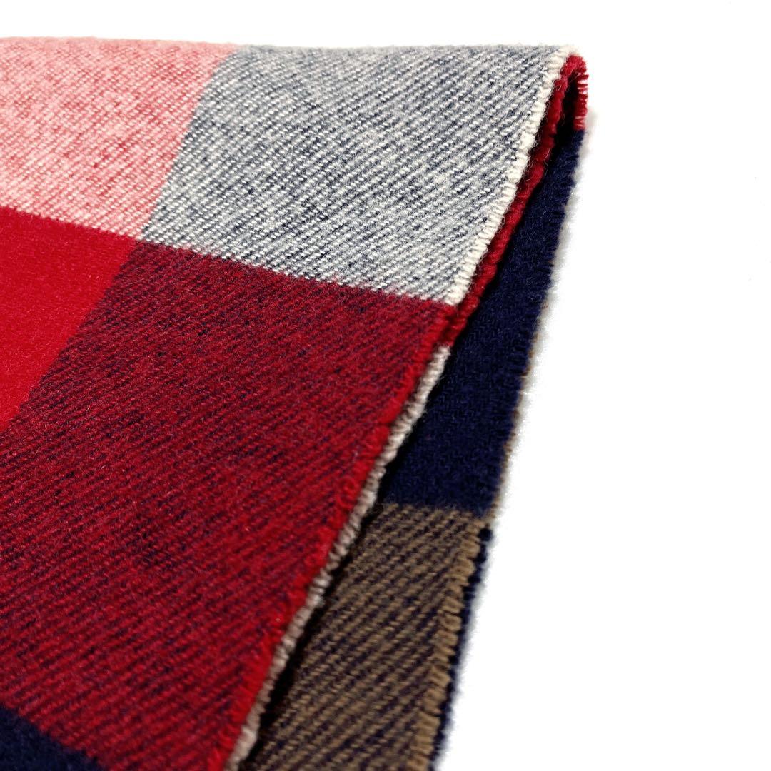 ジョンストンズ【美品】カシミヤ混 ブロックチェックマフラー グリーンレーベル別注