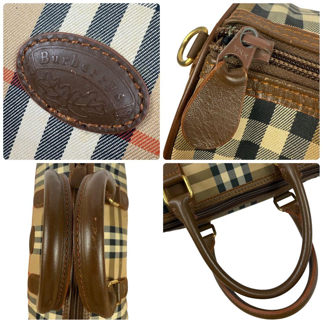 【美品】バーバリー 月桂樹 ミニボストンバッグ キャンバス ノバチェック ホース