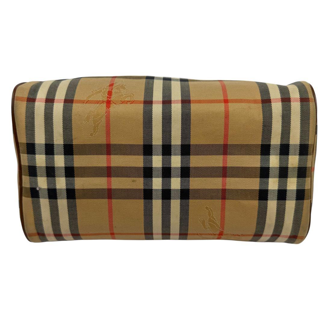 【美品】バーバリー 月桂樹 ミニボストンバッグ キャンバス ノバチェック ホース