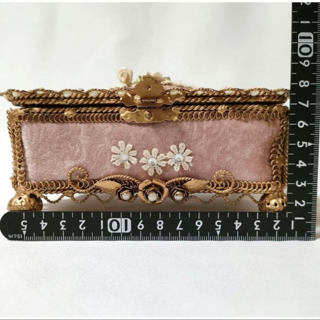 アンティークジュエリーボックス 薔薇 パール ゴールド ベロアピンク①