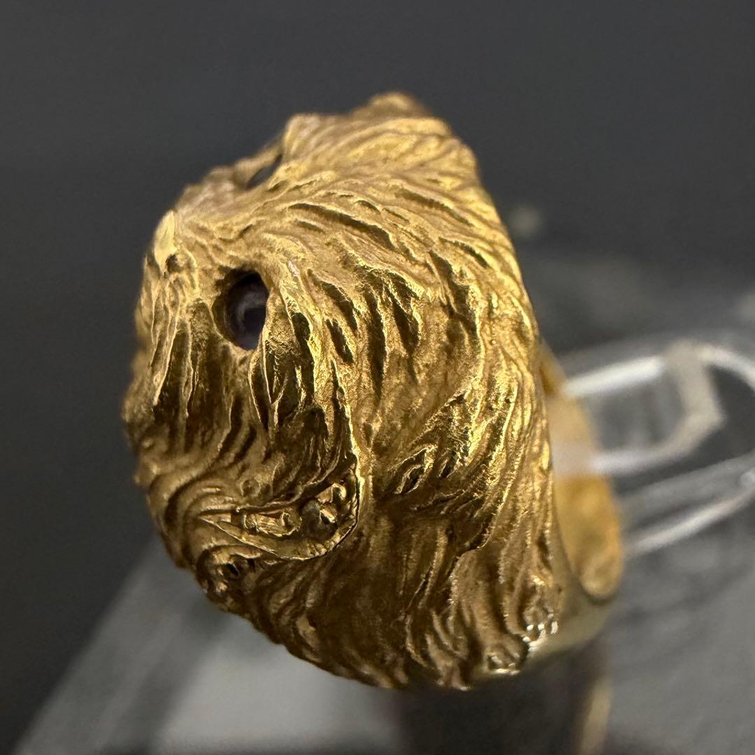 (B013022) K18ダイヤリング 約12号 犬 18金YG 指輪