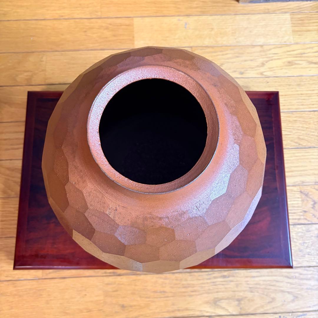 井上善夫 萬古焼 亀甲塩釉壺 共箱付 作家物 美術陶器 30cm