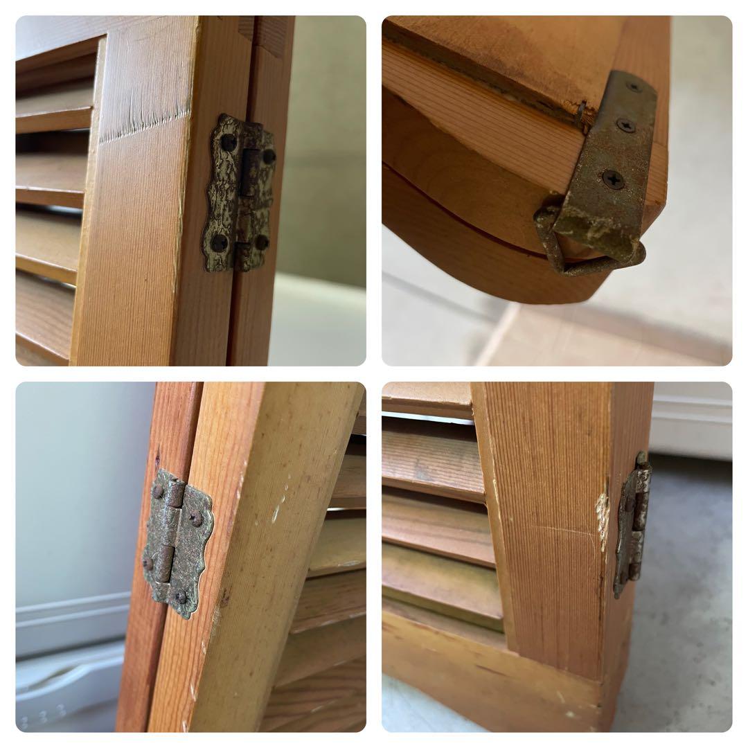 ヴィンテージ ウッドドア ミラー 両開き扉式 壁掛け 鏡 姿見 蚤の市 ルーバー