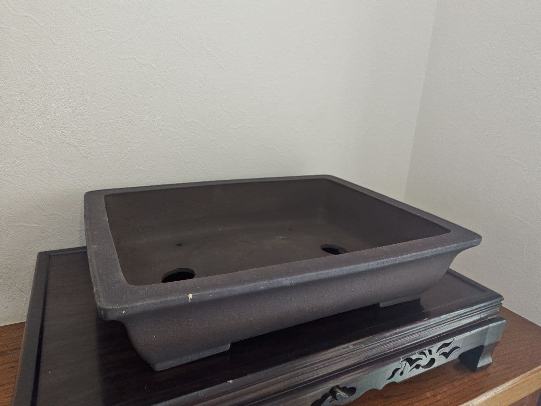 陶器製盆栽鉢　四角い盆栽鉢 春雅堂造　落款　大型