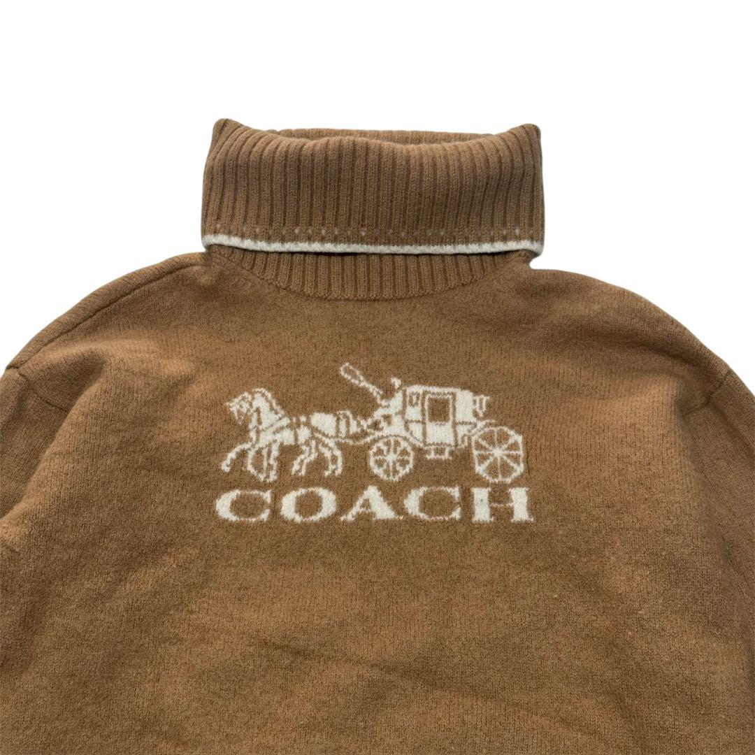 COACH コーチ タートルネックニット 馬車ロゴ カシミヤ混 キャメル