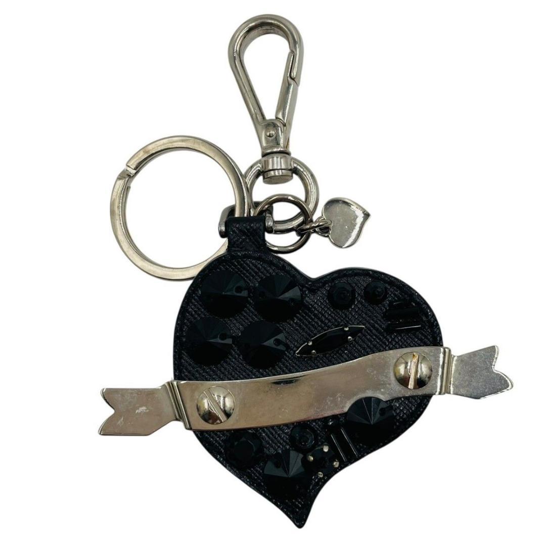 美品 プラダ キーホルダー チャーム キーリング ブラック ストーン ハート