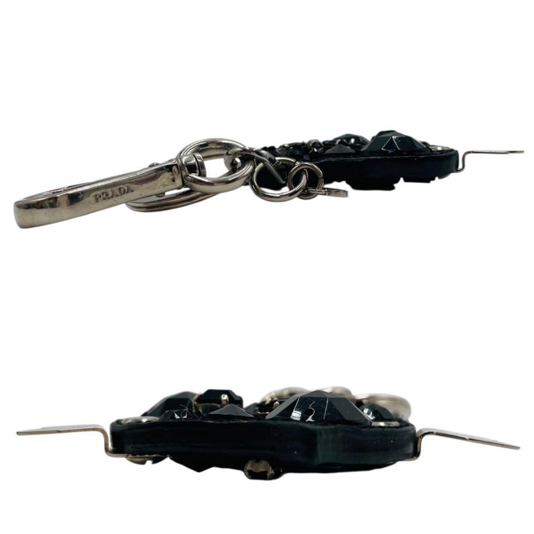 美品 プラダ キーホルダー チャーム キーリング ブラック ストーン ハート