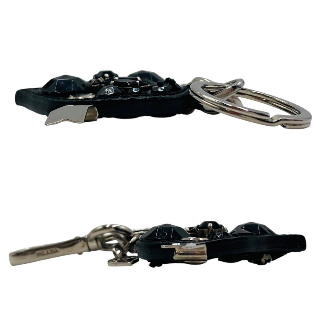 美品 プラダ キーホルダー チャーム キーリング ブラック ストーン ハート