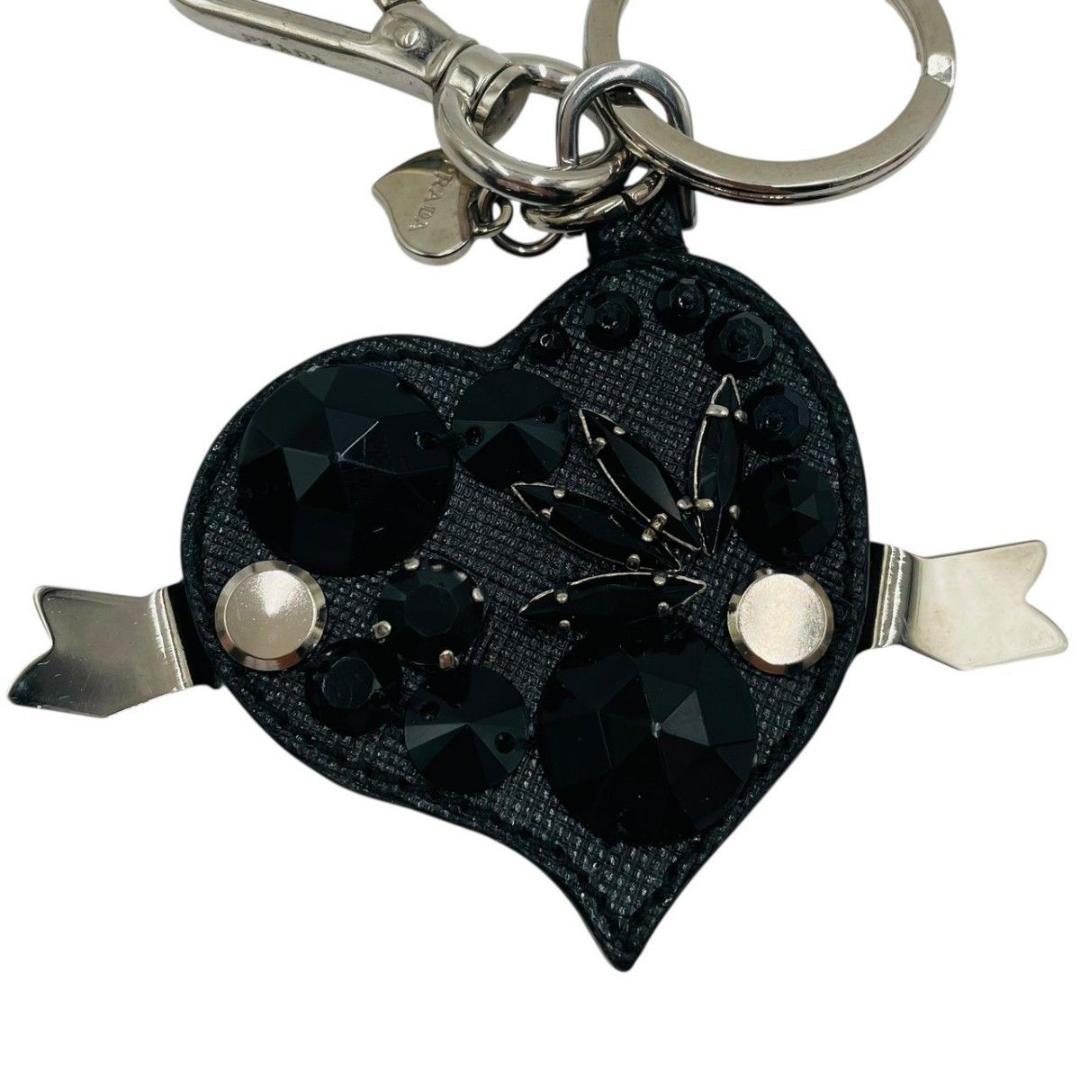 美品 プラダ キーホルダー チャーム キーリング ブラック ストーン ハート