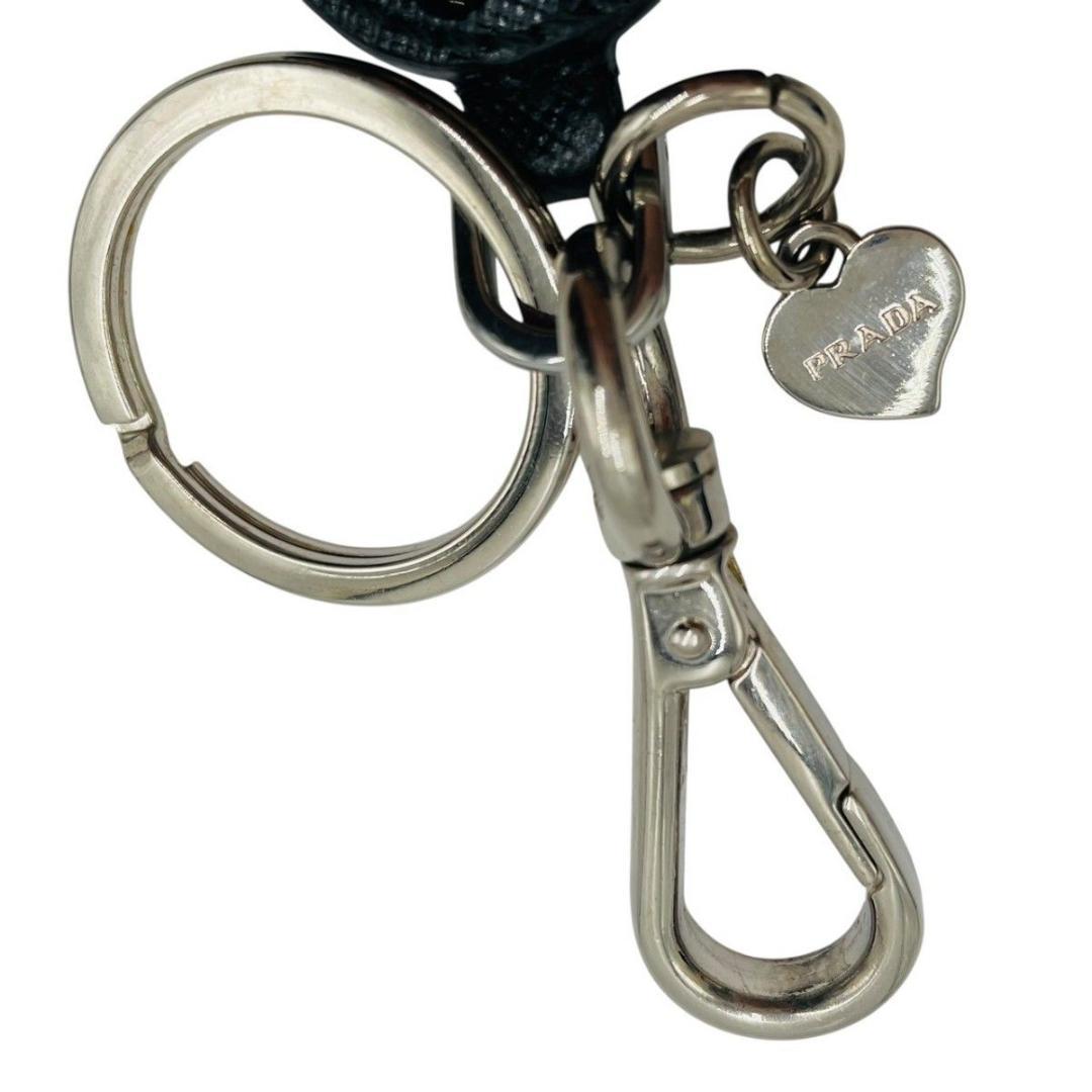 美品 プラダ キーホルダー チャーム キーリング ブラック ストーン ハート