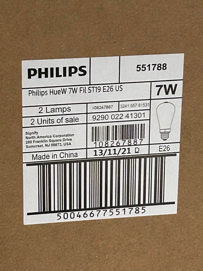 新品２個 エジソン PHILIPS Hue LED電球 E26 7W