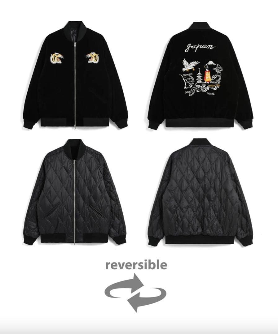 新品 TAION リバーシブル スカジャン ダウンジャケット 黒 L 虎