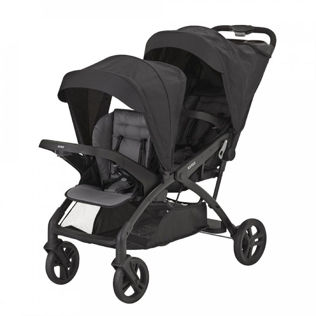 美品3回使用/二人乗りベビーカー カトージ 二人でゴーDX 専用レインカバー付き