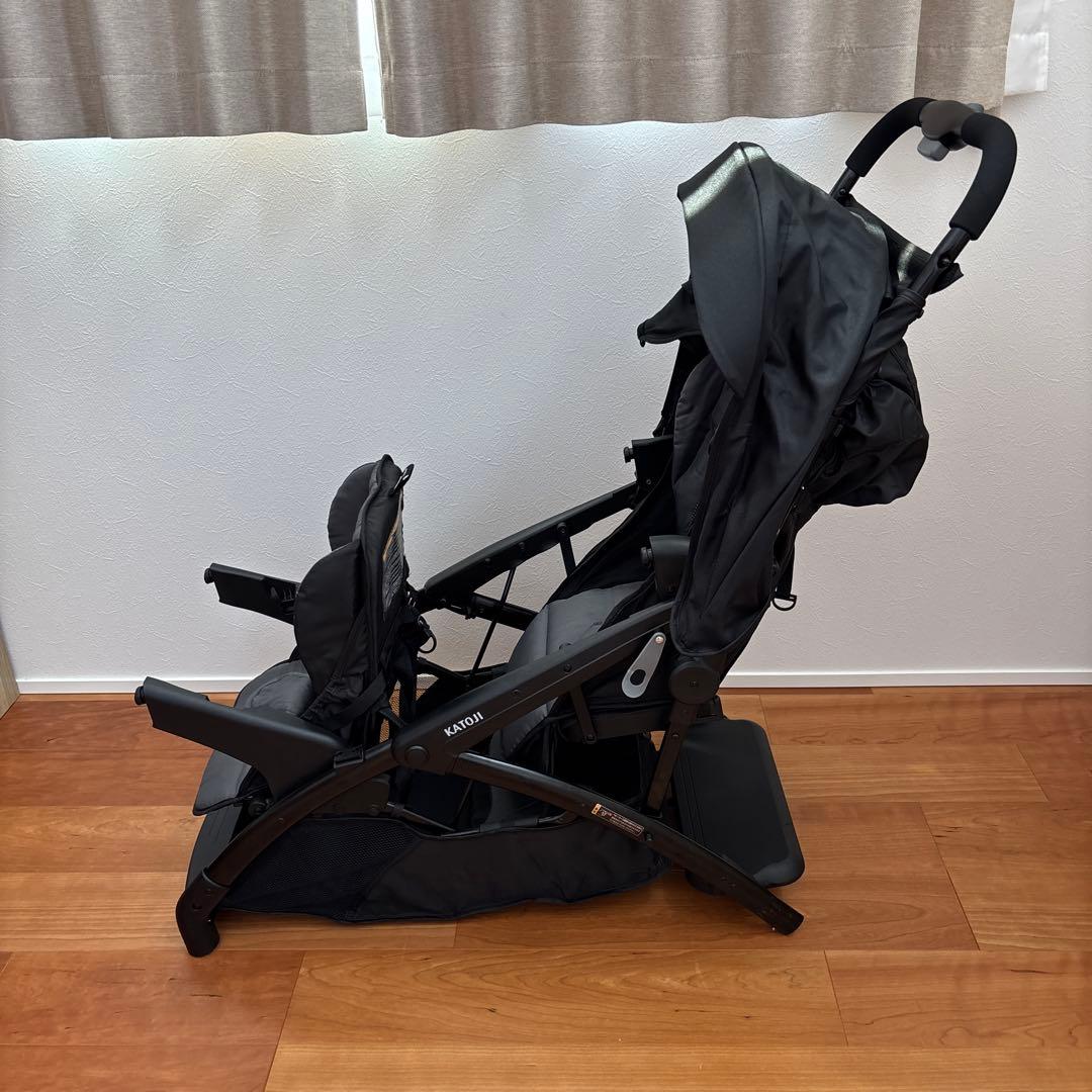 美品3回使用/二人乗りベビーカー カトージ 二人でゴーDX 専用レインカバー付き