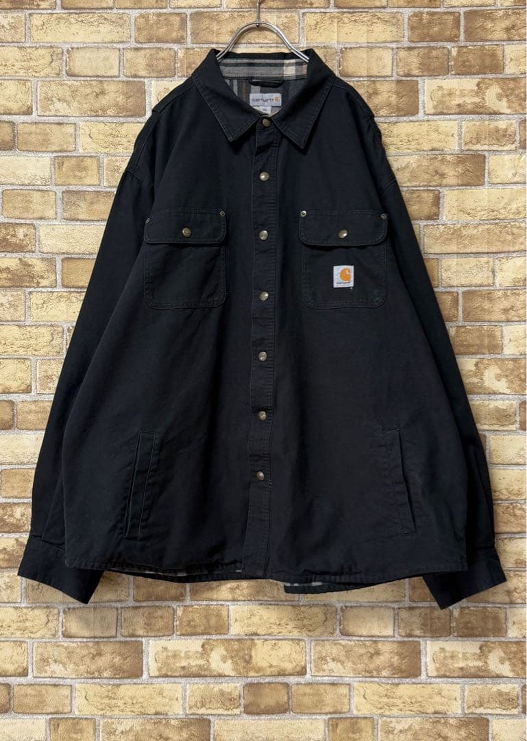 カーハート　ダック地　シャツジャケット　裏地　　ビッグシルエット　黒　2XL.