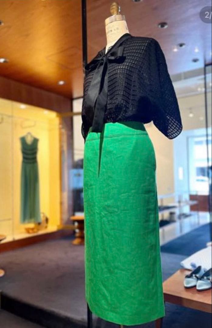 【美品】Drawer グリーンミディ丈スカート 36