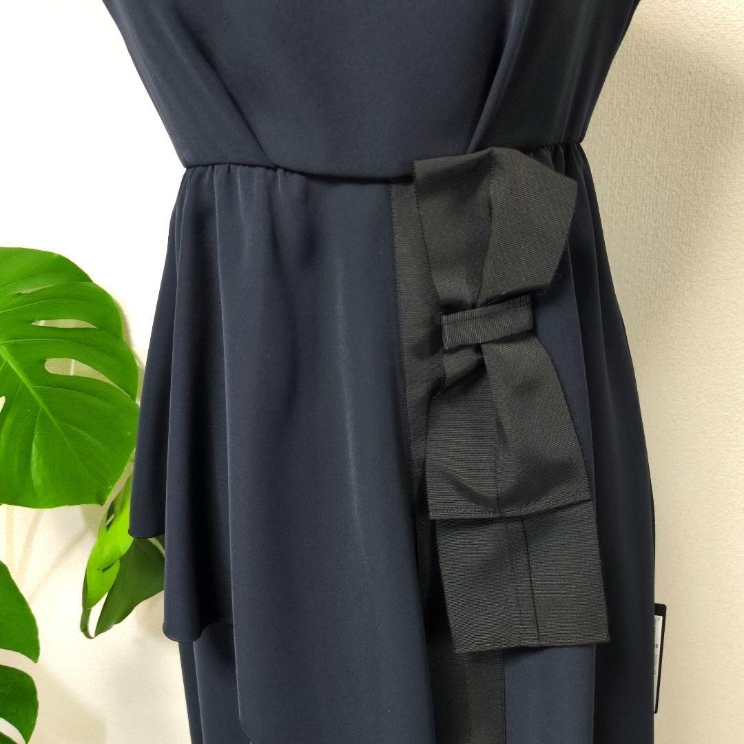 フォクシー FOXEY 黒 リボン付きドレープワンピース タグ付き