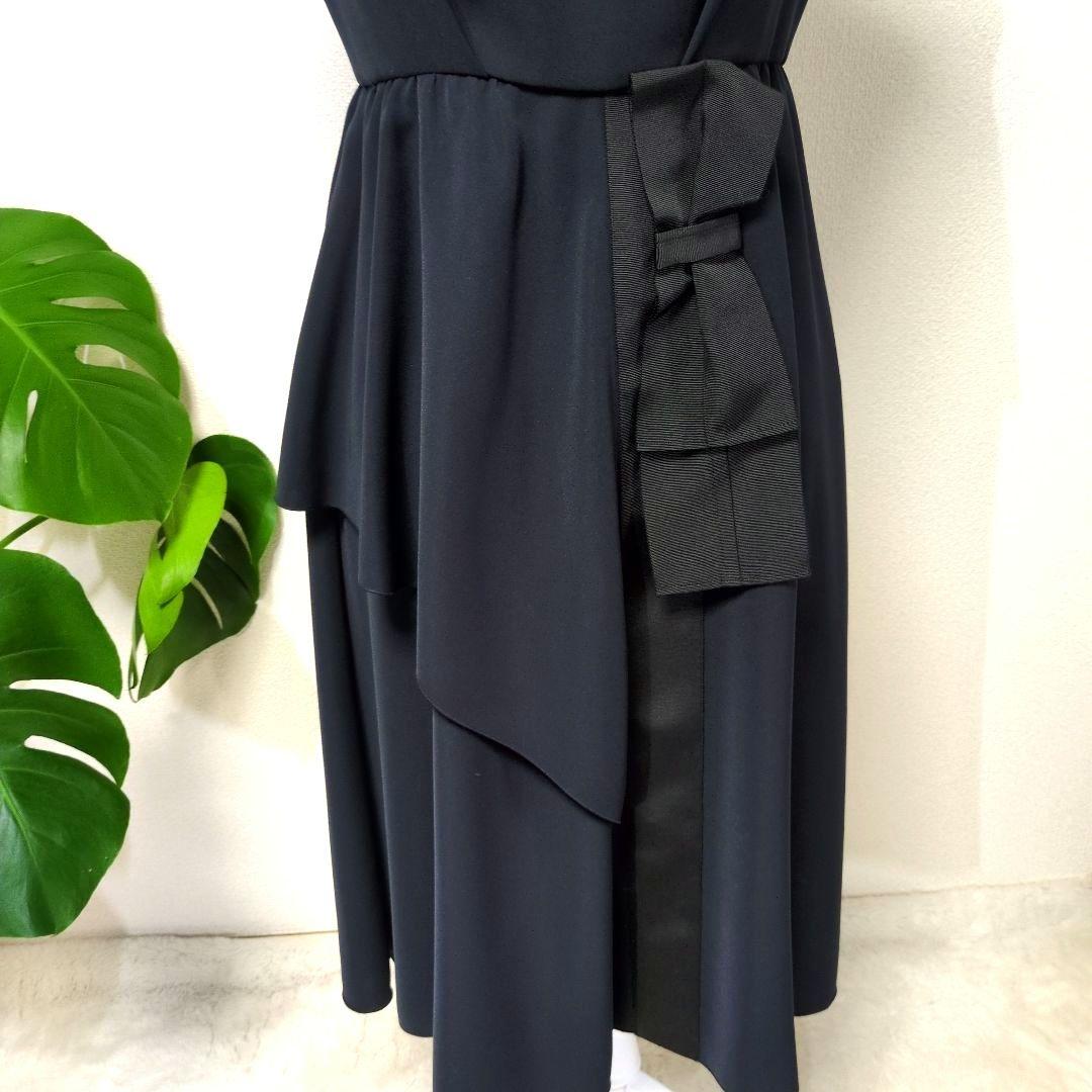 フォクシー FOXEY 黒 リボン付きドレープワンピース タグ付き