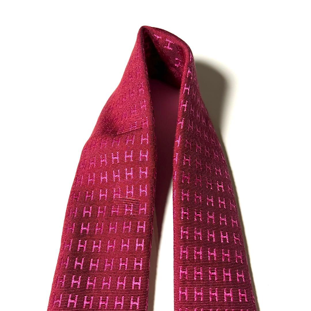 【美品】 HERMES エルメス H柄 ファソネ ネクタイ レッド系