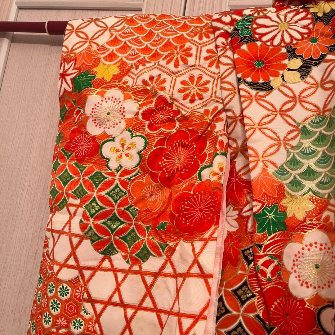 七五三 3歳 女の子 被布コートセット レトロモダン 赤系 花柄 フルセット