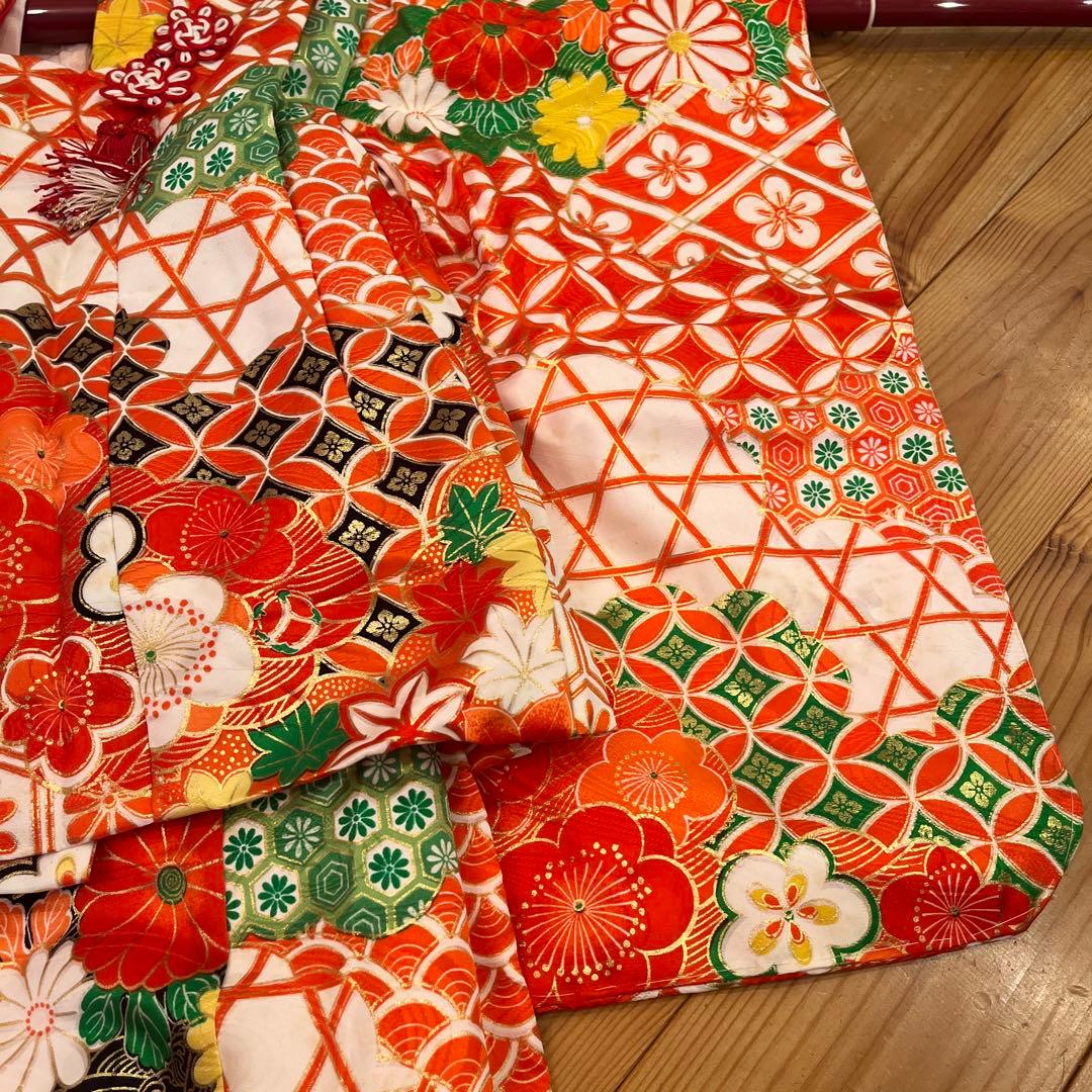 七五三 3歳 女の子 被布コートセット レトロモダン 赤系 花柄 フルセット