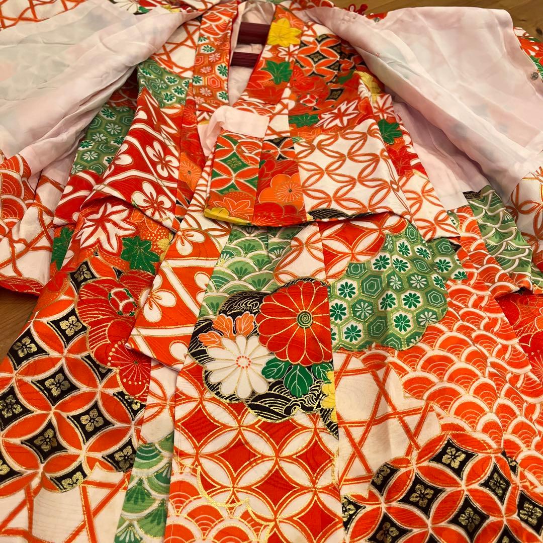 七五三 3歳 女の子 被布コートセット レトロモダン 赤系 花柄 フルセット