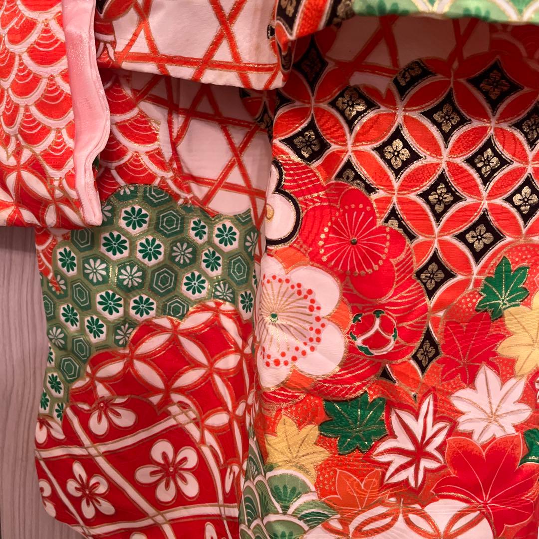 七五三 3歳 女の子 被布コートセット レトロモダン 赤系 花柄 フルセット
