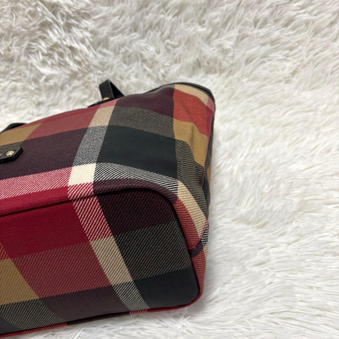 極美品★ブルーレーベルクレストブリッジ　トートバッグ　チェック　A4 赤　PVC