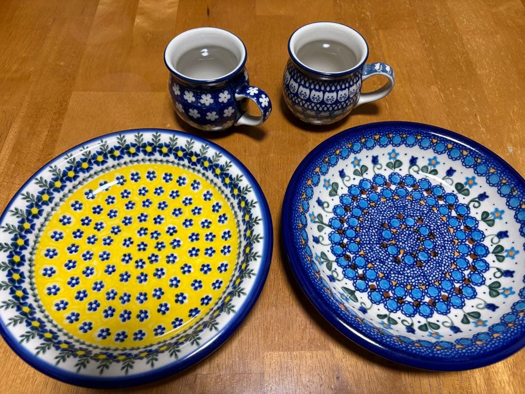 USED ポーリッシュポタリー　大皿2枚　マグカップ2個