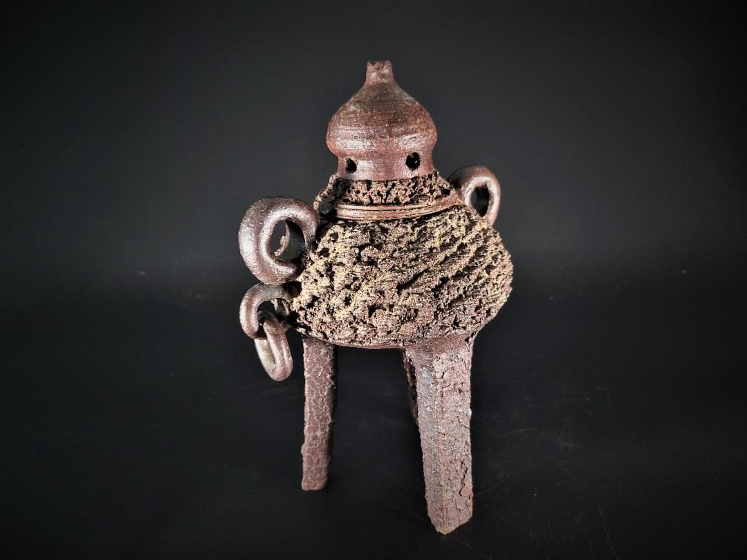 【焼物】備前焼 三足香煙 共箱 茶道具 旧家譲り品　年代物