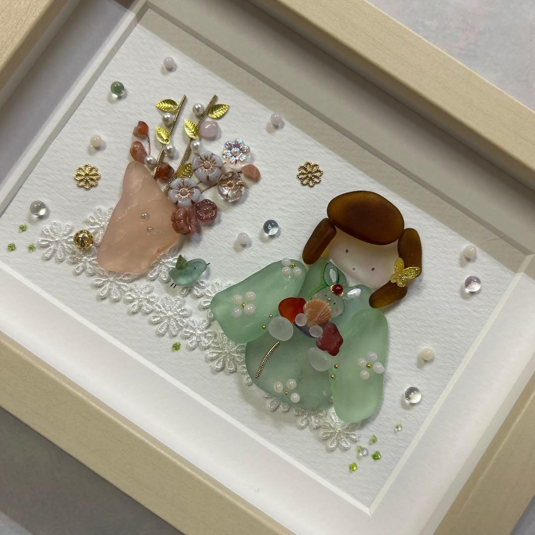 シーグラスアート　うさぎ雛を飾る日♪