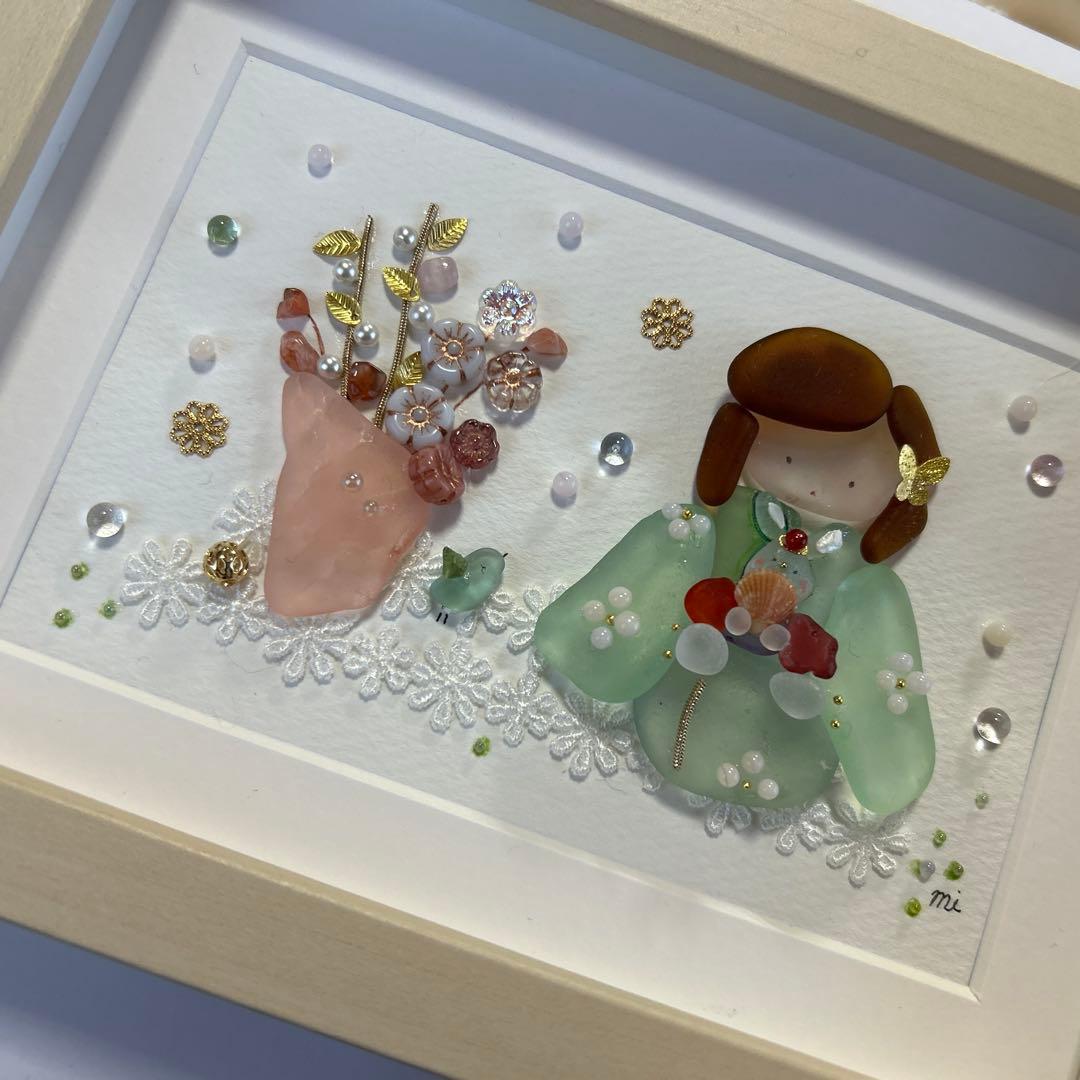 シーグラスアート　うさぎ雛を飾る日♪