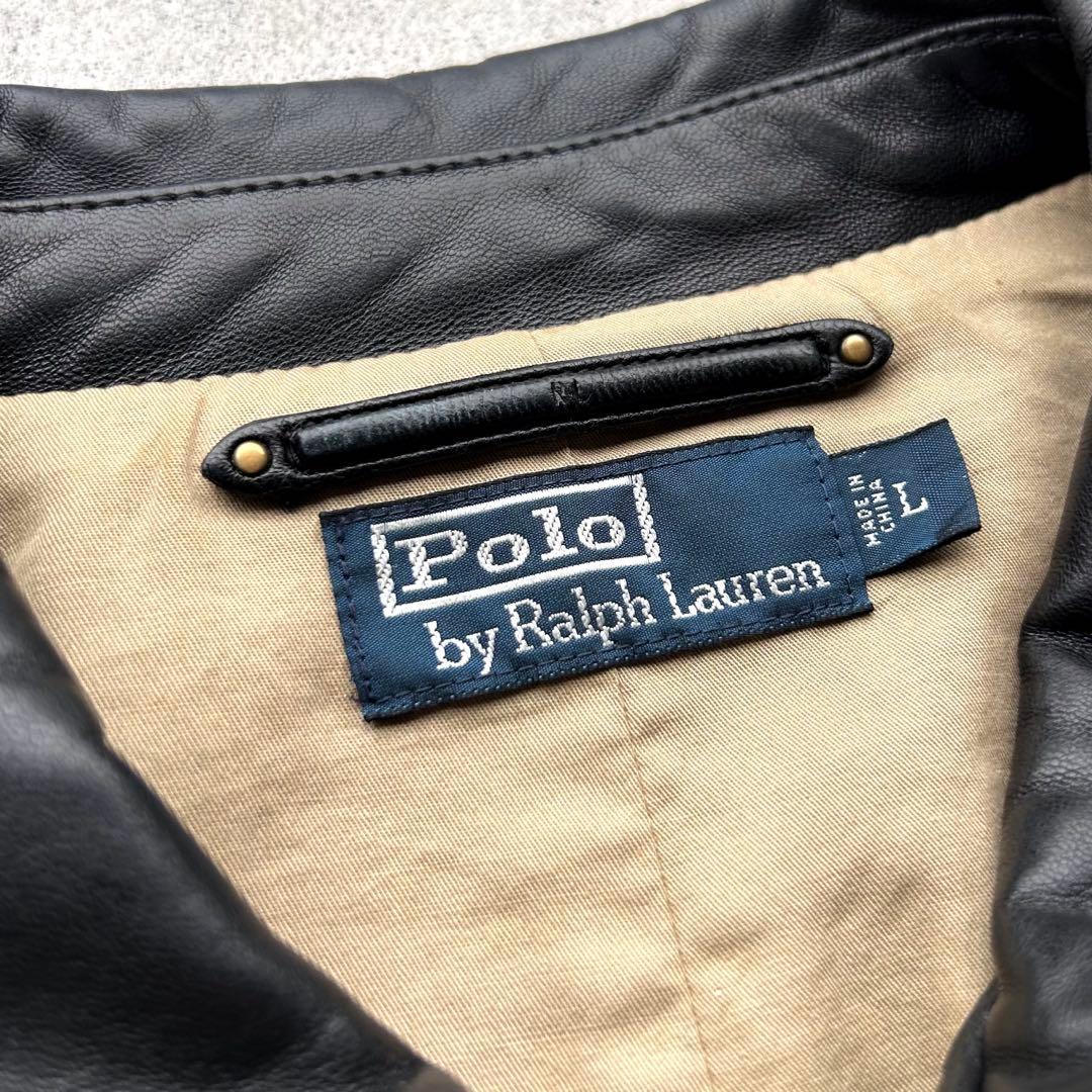 美品 90s Polo Ralph Lauren 刺繍ロゴ レザージャケット