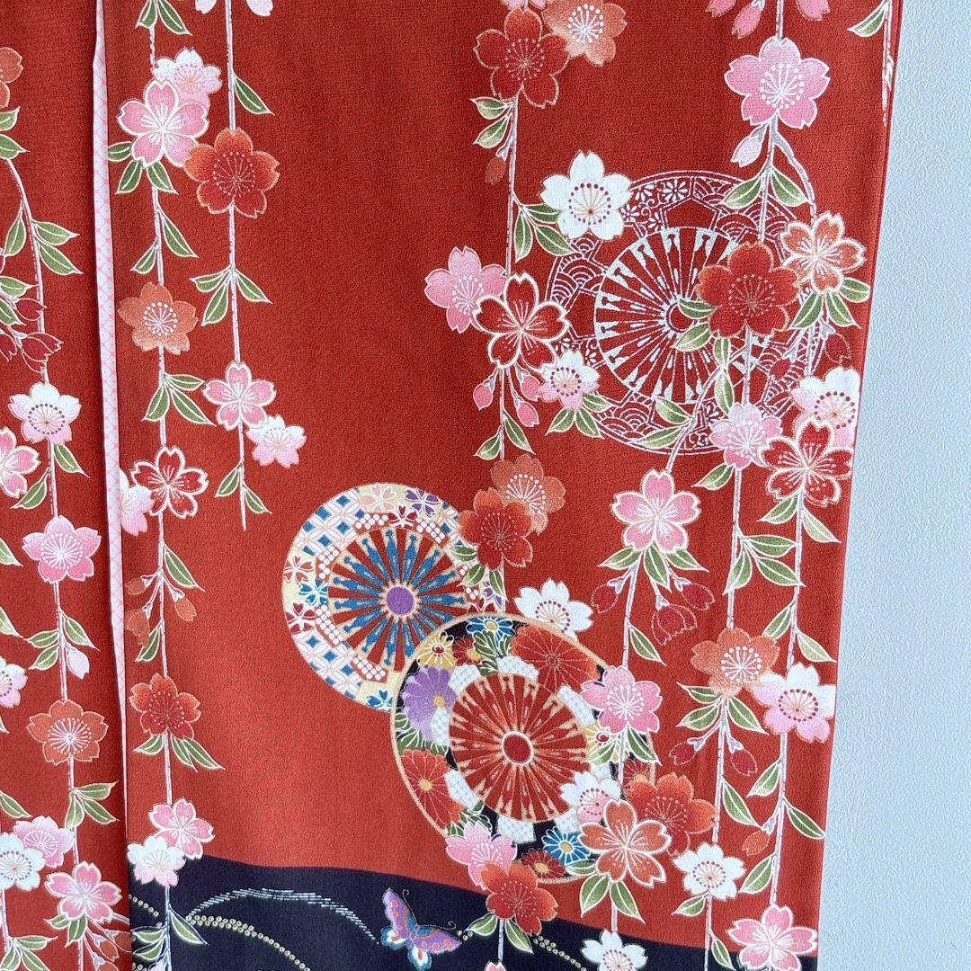 フルセット　七五三７歳女児　茶色地　桜　袋帯　シルバー地　長襦袢付　7292