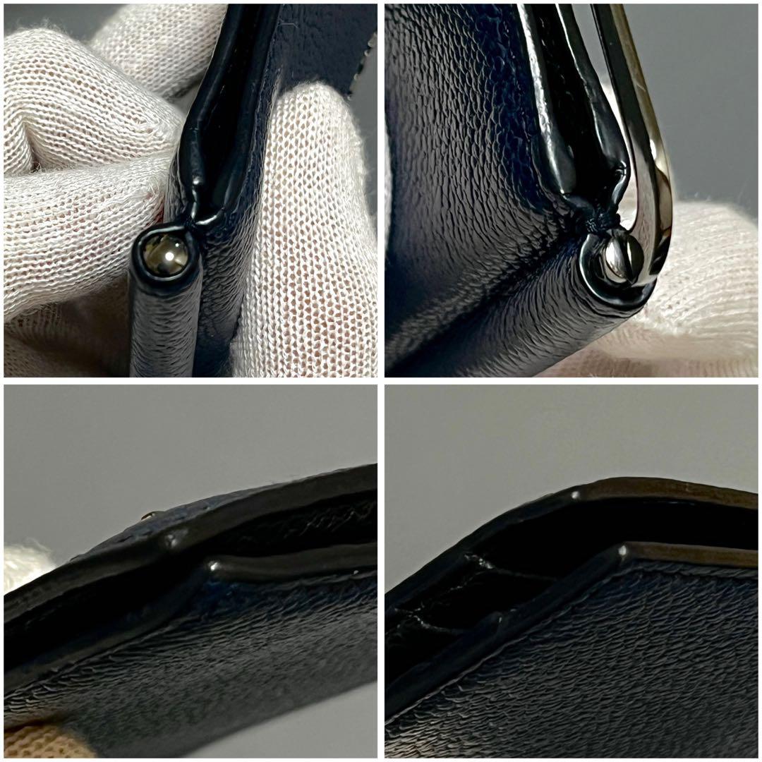 【未使用級】プラダ マネークリップ シボ ロゴ 金具 レザー ネイビー 黒 財布