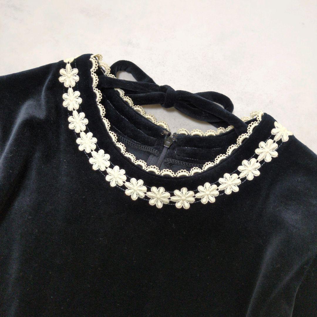 希少✨️Emily Temple ベロアワンピース❁レース刺繍 大人可愛い 黒