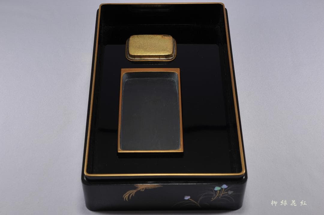 桃舟 鳳凰花蝶蒔絵 納戸硯箱 共箱