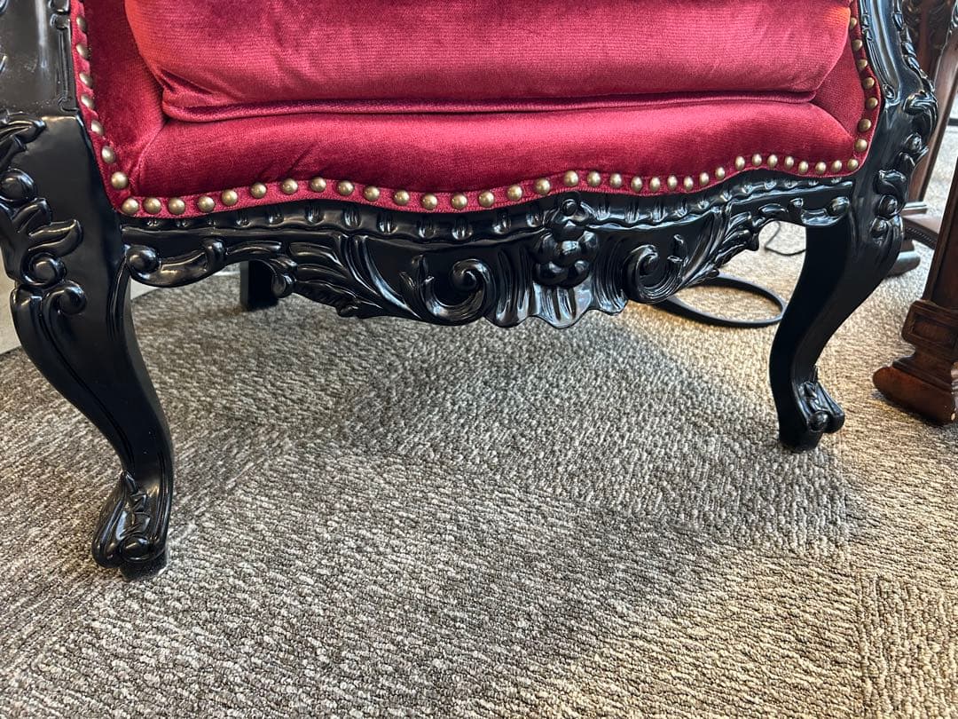 【美品】クラシックロココ調　猫脚チェア　赤ベルベット　1人掛けソファ