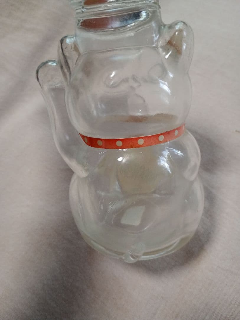 アメリカドルのまねき猫クリアガラス 猫の置物 珍品貯金箱