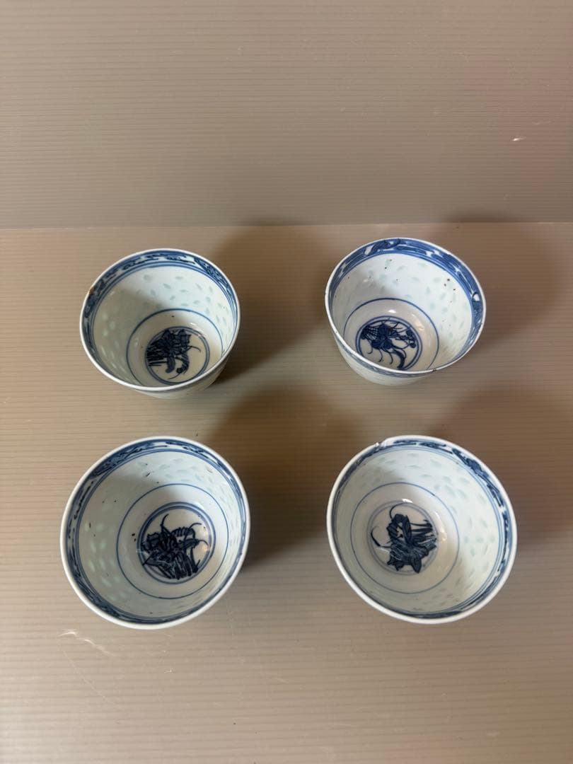 2908 中国骨董　康熙年造銘　蒸茶碗　4客　時代物