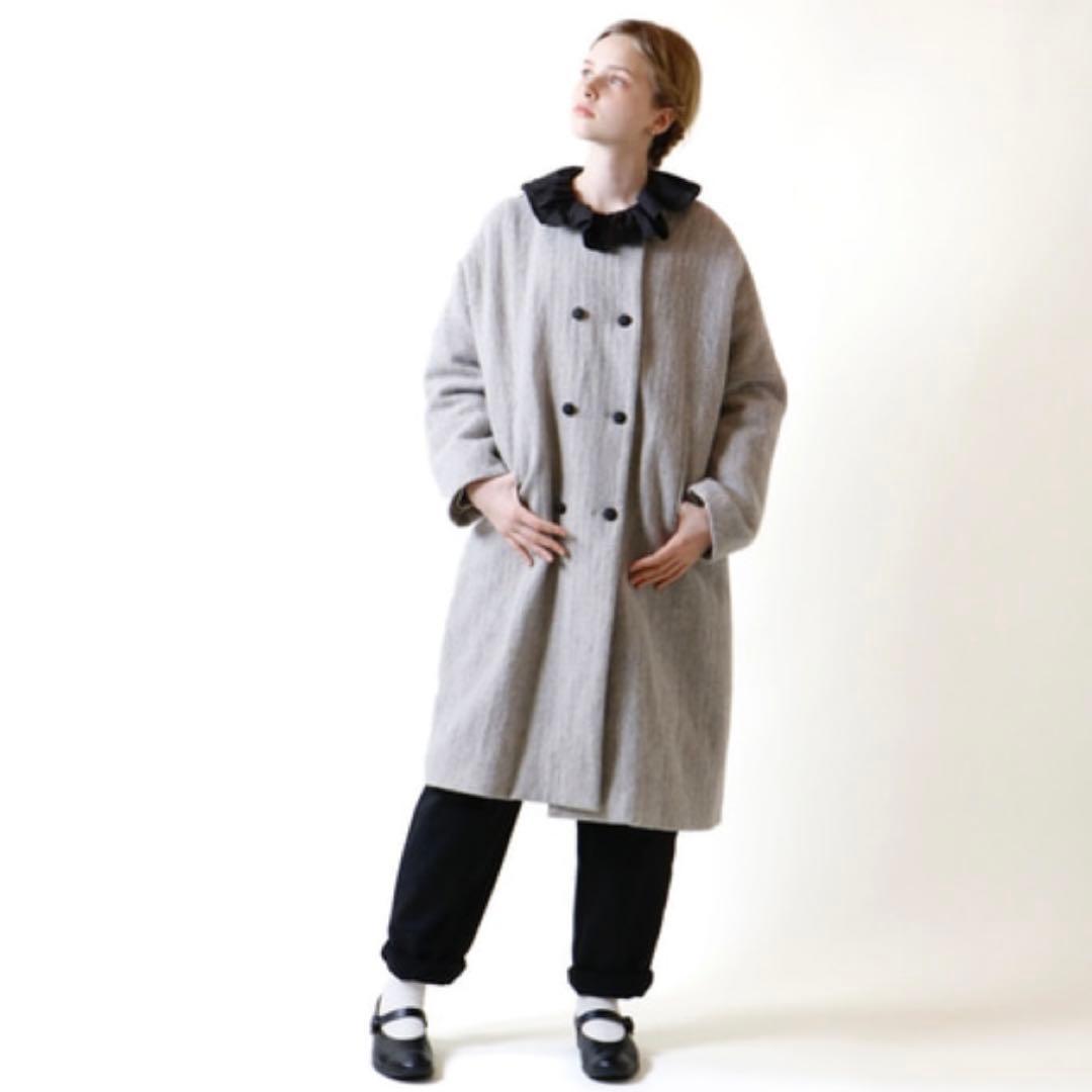 最終値下げMAGALI マガリ ウール リネン ヘリンボーン ダブルボタンコート