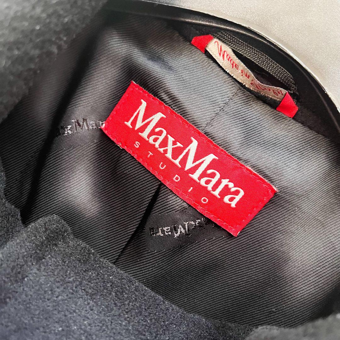 美品 MAXMARA ベルテッドコート ロング 女優襟 ステッチ ブラック