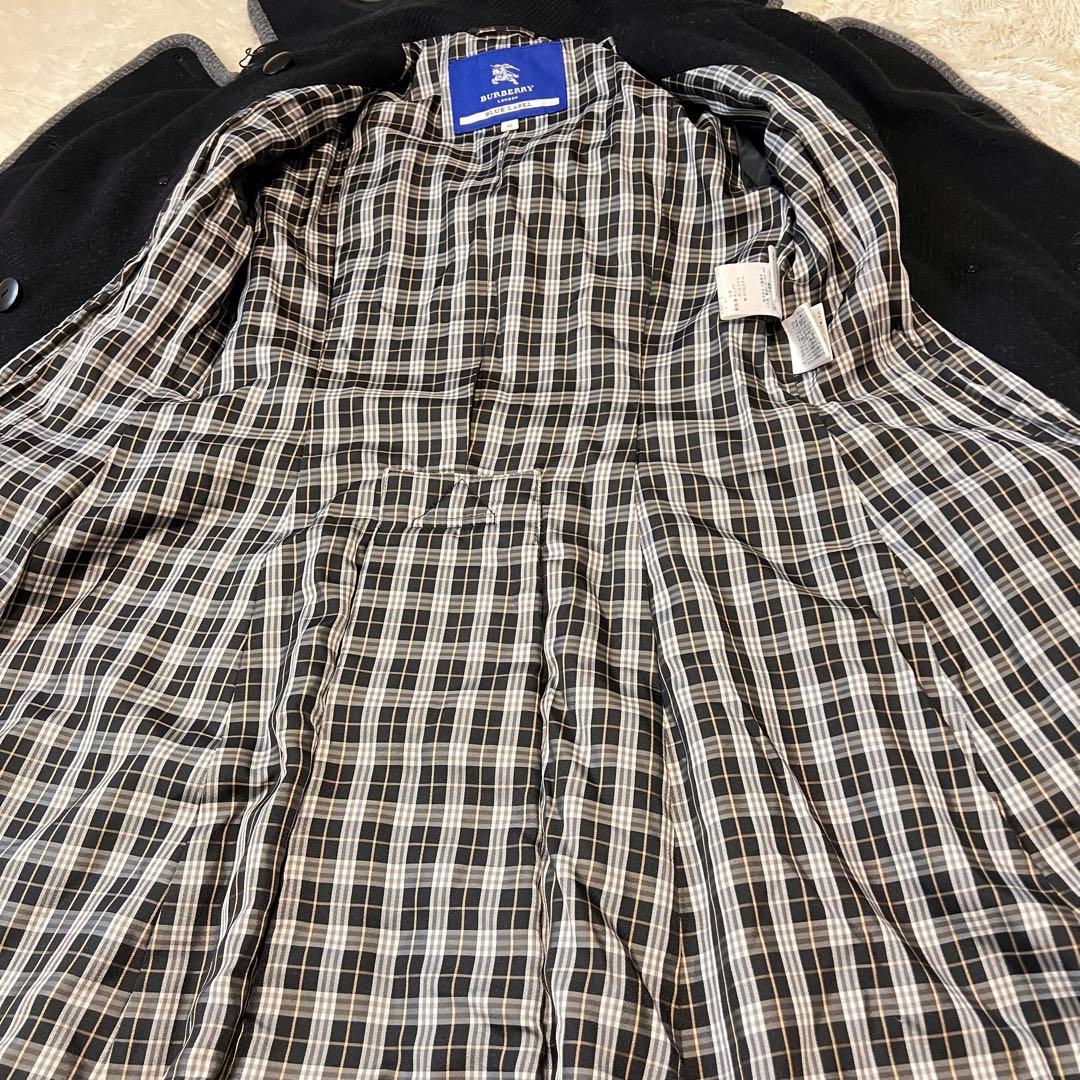 バーバリーブルーレーベル アンゴラ トレンチコート ダブル 銀ボタン ブラック