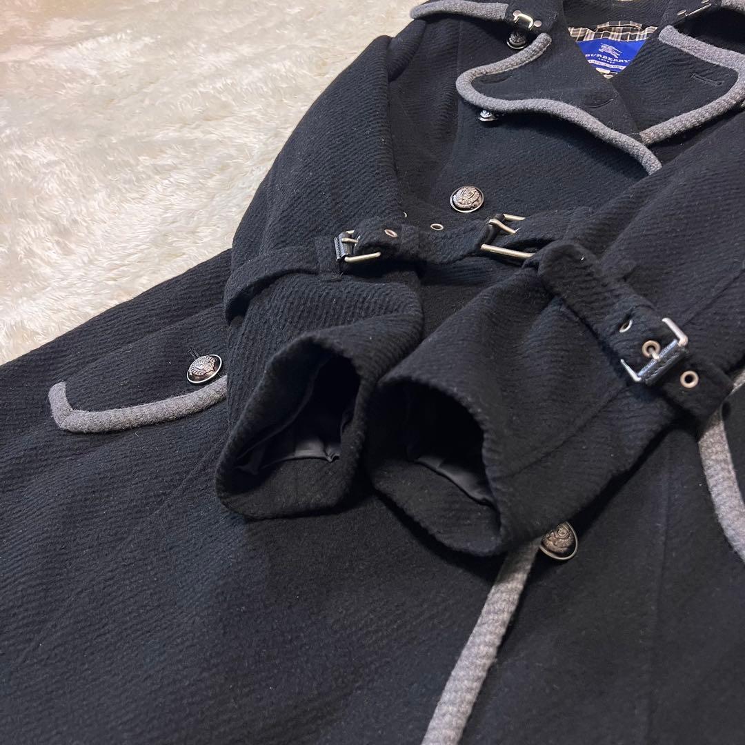 バーバリーブルーレーベル アンゴラ トレンチコート ダブル 銀ボタン ブラック