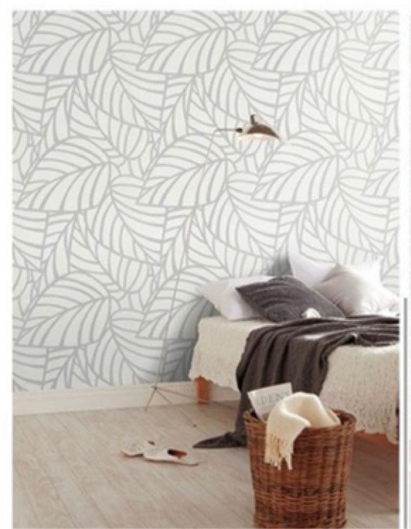 壁紙　クロス　リーフ柄　rasch ラッシュ　葉　ボタニカル　ホワイト　グレー
